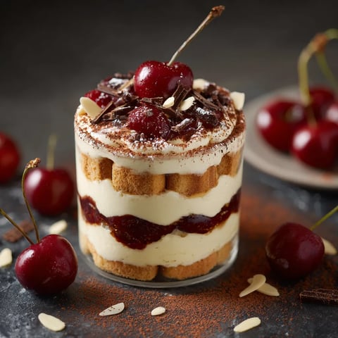 A dessert with cherries and chocolate.
