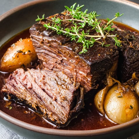 A plate of meat with herbs on top.