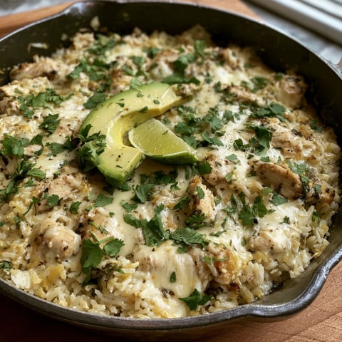 A dish with rice, chicken, and avocado.
