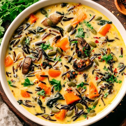 A bowl of soup with vegetables and rice.