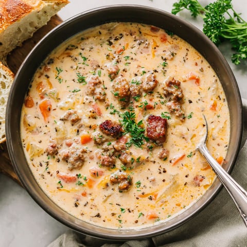 A bowl of soup with meat and vegetables.