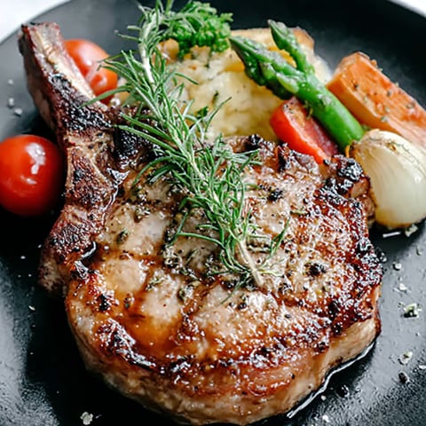 A plate of food with meat and vegetables.