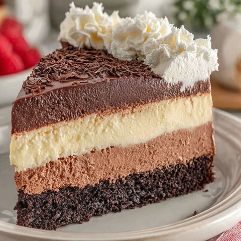 A slice of chocolate cake with white frosting.