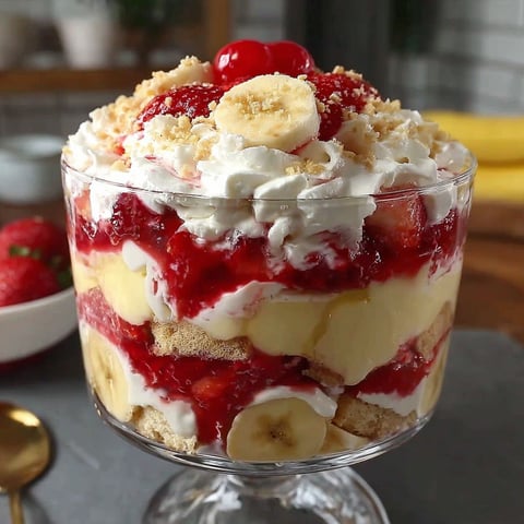 A dessert recipe with bananas, strawberries, and whipped cream.