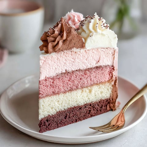 A slice of cake with white and pink frosting.
