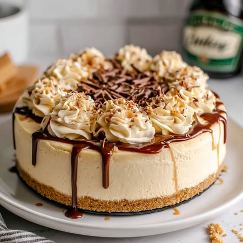 A slice of cheesecake with chocolate drizzle.