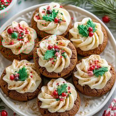 A plate of cookies with white frosting and red sprinkles.