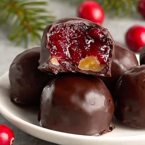 A plate of chocolate covered cherries.
