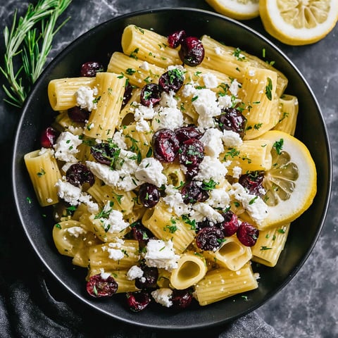 A bowl of pasta with cheese and cranberries.