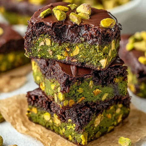 A stack of chocolate and peanut butter squares.