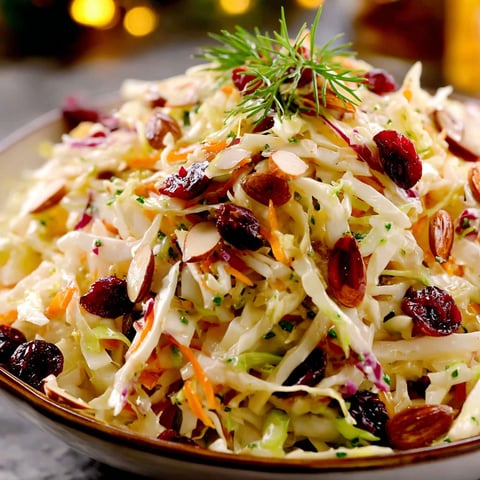 A bowl of coleslaw with a sprig of parsley on top.