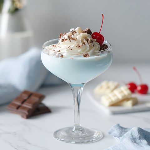 A glass of white cream with chocolate and cherries.