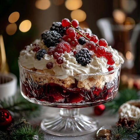 A dessert recipe with berries and cream.