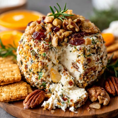 A cheese and nut dish on a wooden platter.