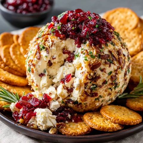 A cheese ball with a red jelly topping.