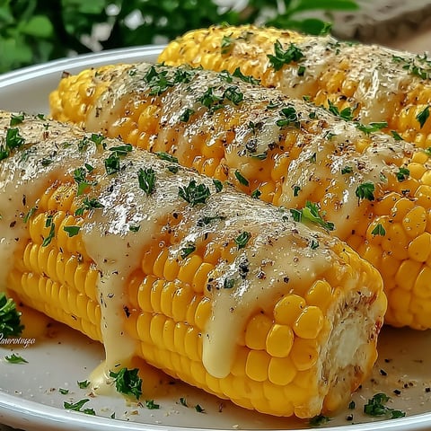 A plate of corn with cheese on top.