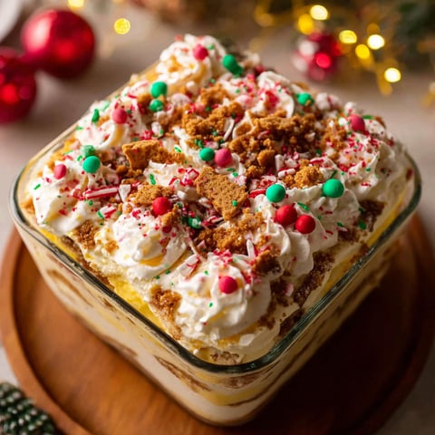 A dessert recipe with a cake and whipped cream.