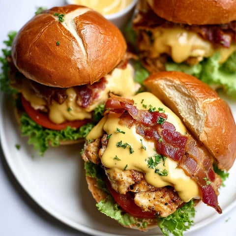 A plate of bacon cheeseburger sandwiches.
