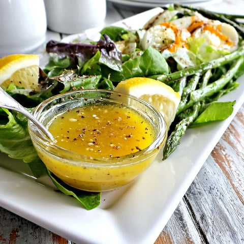A plate of food with a lemon wedge and a bowl of sauce.