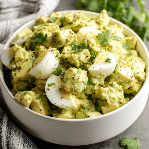 A bowl of food with eggs and avocado.