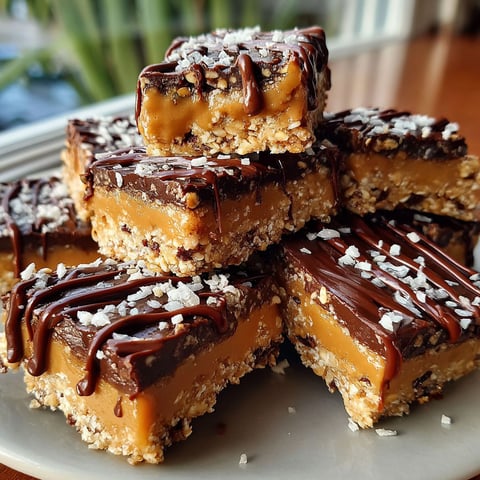 A stack of chocolate and caramel bars.