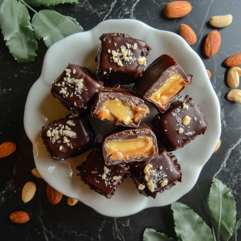 A plate of chocolate desserts with nuts on top.